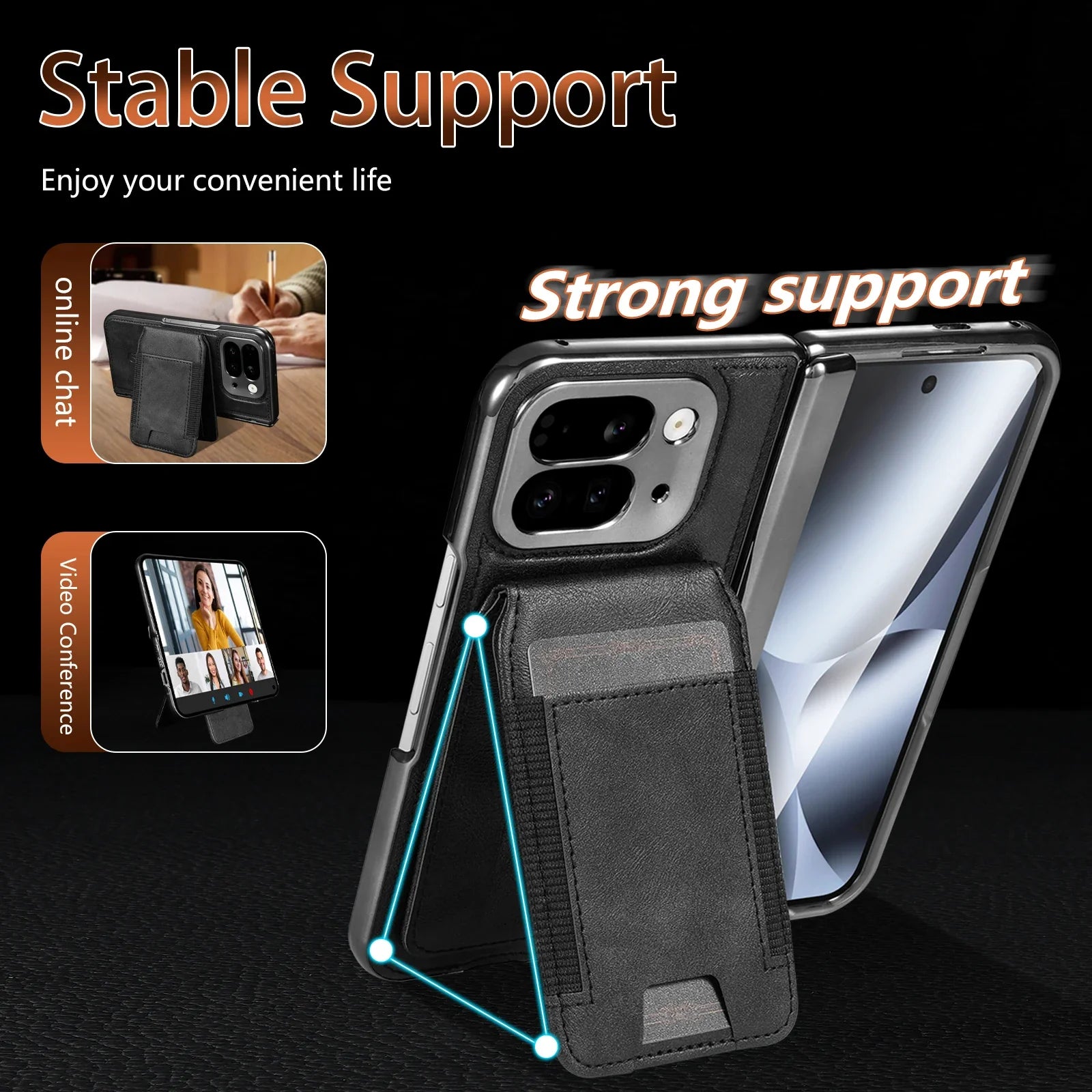 Leather Wallet Case with Stand & Card Holder